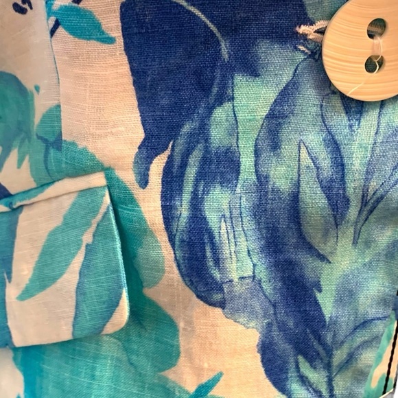 BSB 100% linen blazer teal blue white watercolor leaf design tailored fit NWT 6 - Picture 6 of 10